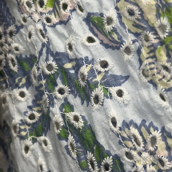 𝅺SEVEN for All Mankind blue floral print Peplum Blouse size Medium - Picture 7 of 16